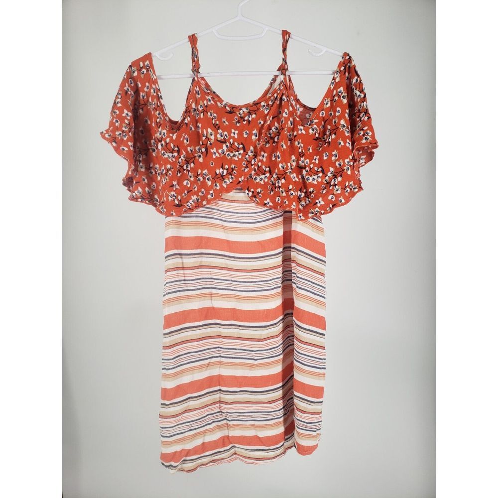 Grace & Emma Floral Striped Cold Shoulder Size L Blouse Colorful Camisole Top‎